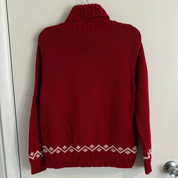 Exclusive Hand Knit For Ralph Lauren Red Cowl Neck Sweater with Snowflake Design - Picture 2 of 7